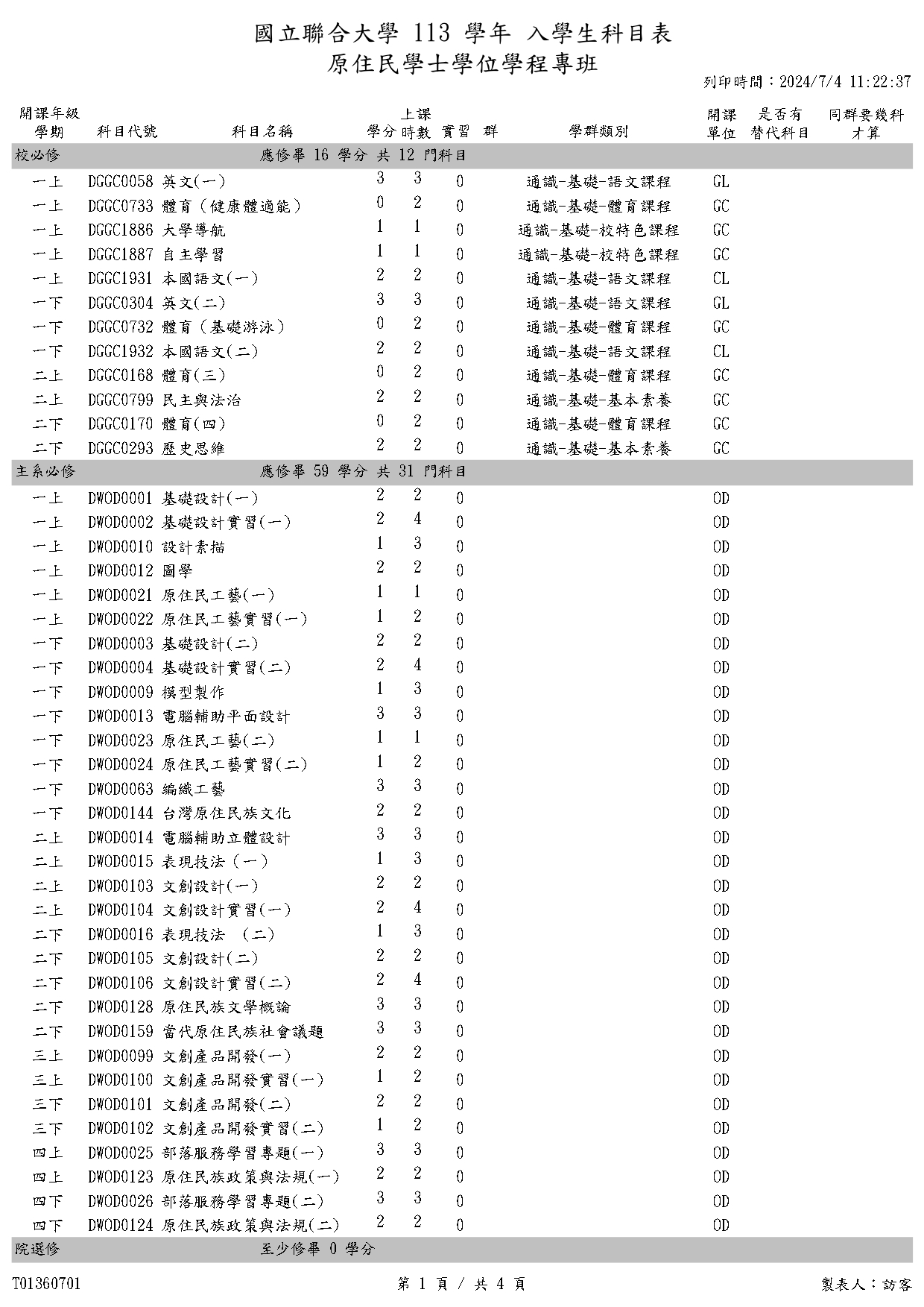 大一科目表1