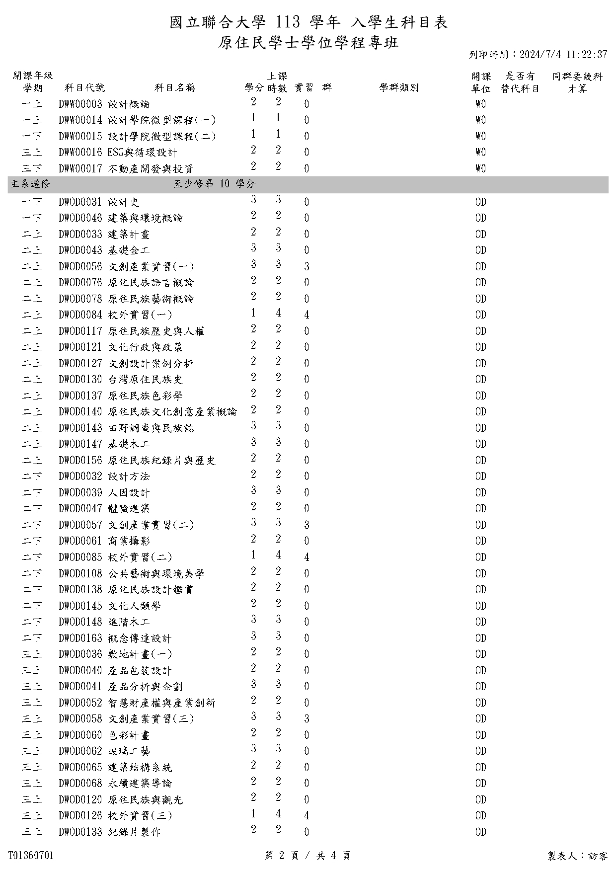 大一科目表2